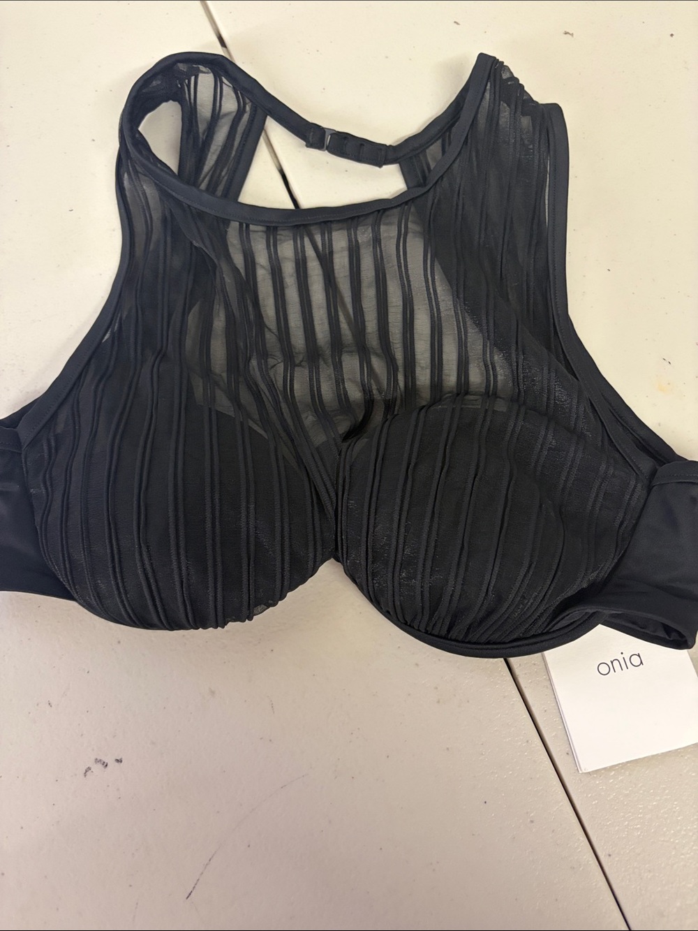 Onia new Sz small Sheer Striped High-Neck Underwire Bra in Black swim Alex
Top